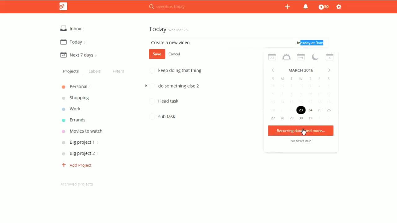 Recurring And Repeating Tasks In Todoist - YouTube