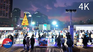 Skating Rink Opens at Seoul Plaza! l Night Walk l 2024 Seoul Winter Festa / 서울광장 스케이트장 오픈!