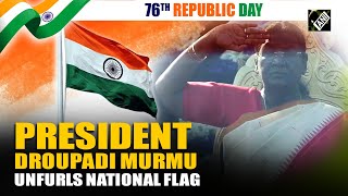 President Droupadi Murmu unfurls the National Flag at Kartavya Path on 76th Republic Day