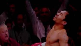 Mark Wahlberg reaction (he fell) when Manny Pacquiao knocked out Ricky Hatton in 2nd round
