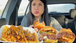 BURGERS \u0026 ANIMAL FRIES | CAR MUKBANG | ASMR