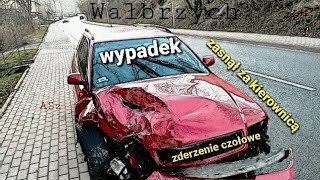 Zasnął za kierownicą i wjechał na czołówkę powodując wypadek. Wałbrzych 23.11.2020