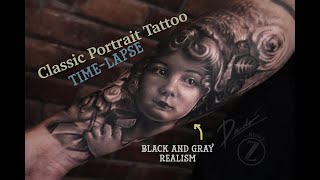 Classic Portrait Tattoo - Timelapse - Black and Gray realism tattoo