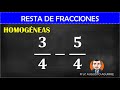 3/4 menos 5/4, Resta de fracciones homogéneas