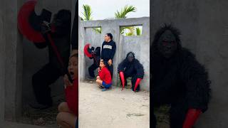 2 Ferocious Gorilla Monsters Attack The Brave Girl And The Young Man