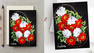 Beautiful Bouquet Of Flowers - Round Brush Flower Painting ART #RenjithaAnoop