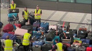 Chaos at Heathrow Airport as a baggage system malfunction causes pile-up