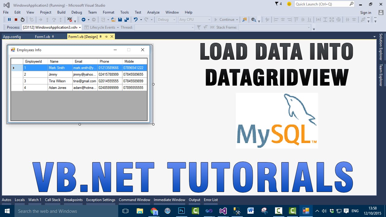 VB.NET Tutorials - Load Data Into DataGridView From MySQL Database ...