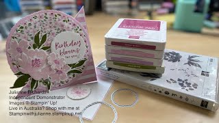 Twisted easel card featuring the Textured Floral Bundle and Deckled Circle Dies (NEW) - Stampin Up!