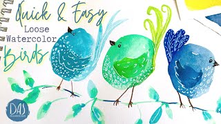 How I Paint Cute Colorful Birds  - Quick and Easy Loose Watercolor Tutorial for Beginners