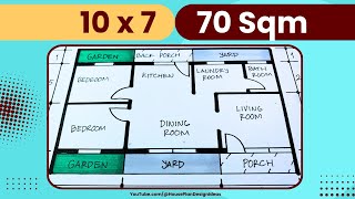 70 sqm House Plan Design 10x7 meters 2 Bedroom