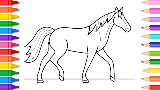 How to Draw a Horse for Kids Easy Step by Step 🐴 Horse Drawing and Coloring Page for Kids
