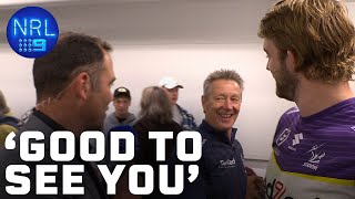 Cam Smith interrupted by an upbeat Craig Bellamy: In the Sheds | NRL on Nine