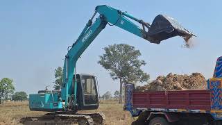 รีวิวรถขุด kobelco sk045 มาร์คทรูในตำนานยอดนิยมยังโสดลอกนาบางๆ excavator and truck