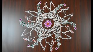 Creative Pattern Kolam with 7x4 Dots - Simple Muggulu Designs