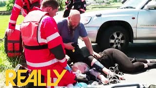 Paramedics Help Woman Who Has Collapsed Off Her Motorbike | Helicopter ER