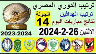 ترتيب الدوري المصري وترتيب الهدافين الجولة 14 اليوم الاثنين 262-2024 - نتائج مباريات اليوم