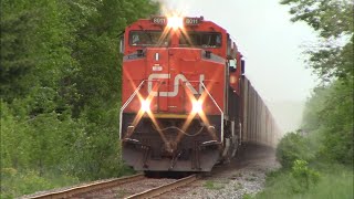 Very Fast / Blowing Dust! Loaded Gypsum Train CN 511 Passing thru Lantz, NS at Track Speed