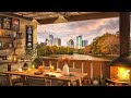 Cozy Autumn Morning Balcony Cafe Ambience with Smooth Jazz Piano Music 🍂 Fireplace Sound for Relax