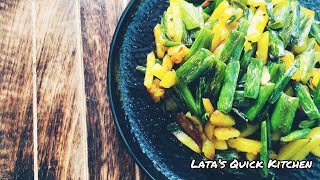 Peyajkoli Bhaja Aloo Diye - Spring Onion and Potato Stir Fry Recipe | Lata's Quick Kitchen