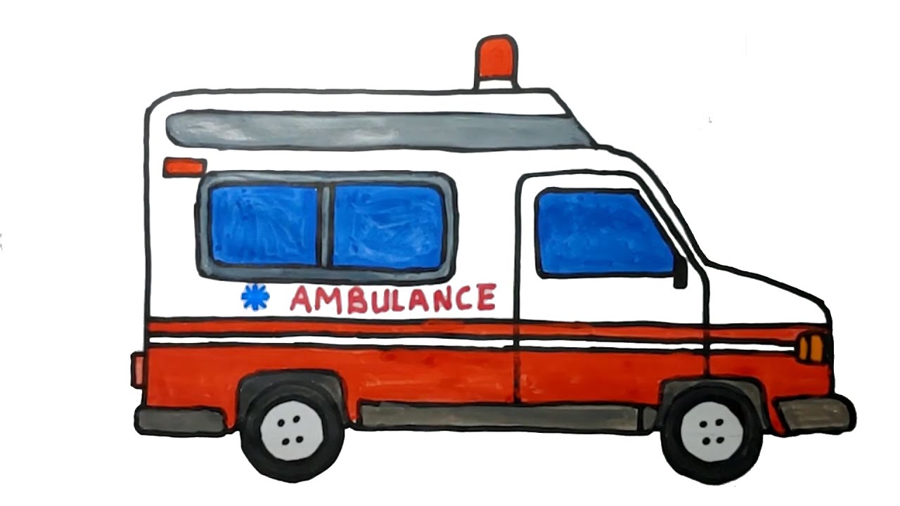 How To Easy Drawing Ambulance For Kids - Children's Coloring Book With ...