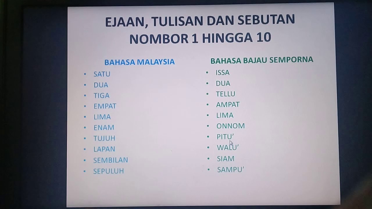 Bajau Semporna : Ejaan, Tulisan Dan Sebutan Nombor 1 Hingga 10 - YouTube