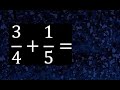 3/4 mas 1/5 . Suma de fracciones heterogeneas , diferente denominador 3/4+1/5