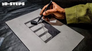 Very Easy!! How To Draw 3D Hole & Stairs - Anamorphic Illusion - 3D Trick Art on paper