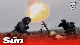 Belarusian volunteer 'Volat' battalion fires 120-mm mortars at Russian positions