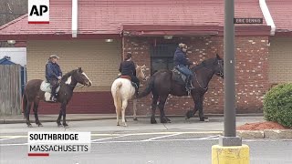 Horseback riders at McDonald's drive-through