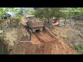 Amazing Activity Dump Truck Unloading Dirt At Deep Slop And Bulldozer Working Moving Dirt To Slop