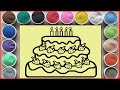 TÔ MÀU TRANH CÁT BÁNH KEM QUẢ DÂU 3 TẦNG/Colored sand painting strawberry cake (Chim xinh Channel)