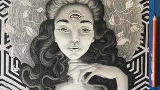 Surreal Pencil & Charcoal Goddess Drawing + Lofi Beats & Talking.