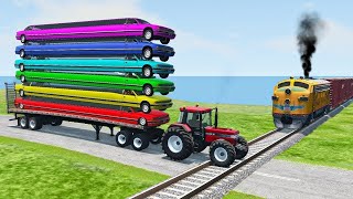 TRANSPORTING PIXAR CARS \u0026 FRUITS WITH COLORED \u0026 JOHN DEERE vs CLAAS vs TRACTORS - BeamNG.drive #962