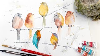 How to Paint Cute Colorful Easy Birds in Watercolor Wet in Wet for Beginners and Advanced Artists