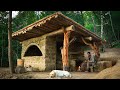 Bushcraft stone House in the forest. Alone construction