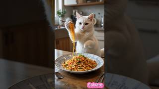 The White Cat show how to make and cooking noodle #kitten #cat #cute #cookingcat #noodle