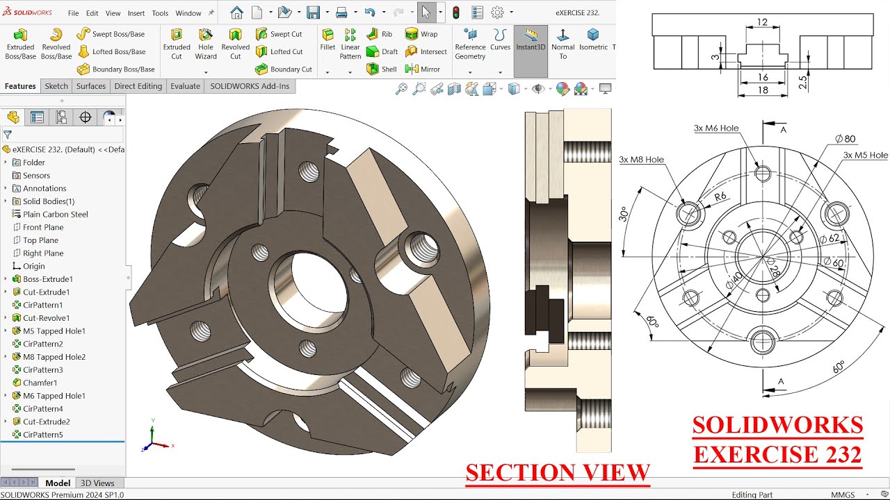 Solidworks Tutorial For Beginners Exercise 232 Youtube Solidworks Tutorial For Beginners Exercise 232 Youtube