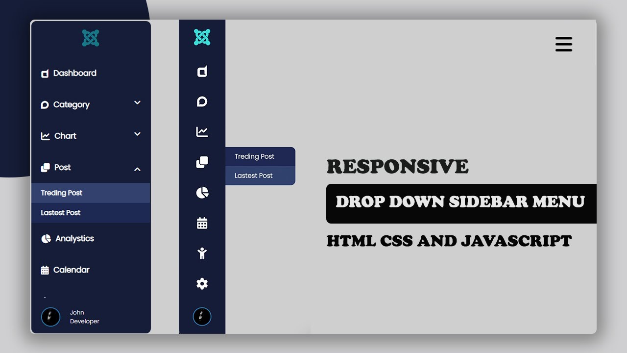 Responsive Side Navigation Bar In HTML CSS And JavaScript | Dashboard ...