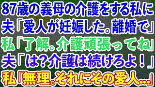 【スカッとする話】87歳の義母の介護をする私に夫「愛人が妊娠した。離婚してくれ」私「いいわよ。介護頑張ってね」夫「は？介護は続けろよ！」私「イヤよ。それにその愛人   」