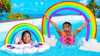 Wendy Pretend Play with Giant Rainbow Swimming Pool Water Inflatable Kids Toys