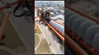 A man sit on high power live line#short #lineman #elecrical#trending