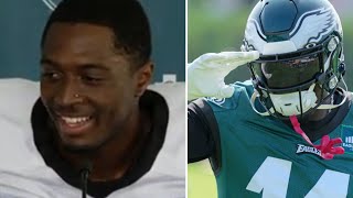 Eagles 1st round rookie Quinyon Mitchell stares down + talks trash with AJ Brown via #Eagles