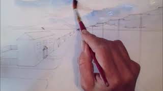Drawing a landscape with one point perspective