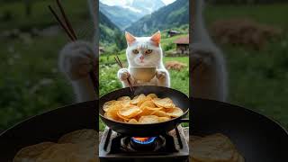 Cat cooking potato chips #cat #cute #catmemes #catcooking #catlover