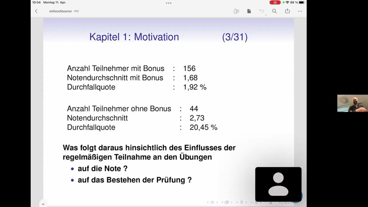 Vorlesung 1 Der Einfuehrung In Die Stochastik Vom 11.04.22 - YouTube