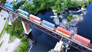 CN Intermodal Freight Train at Parry Sound CPR Trestle Bridge