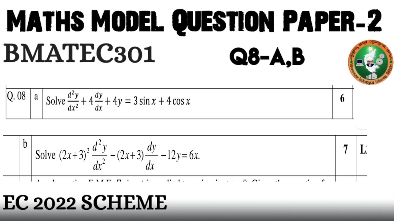 #8 Maths Model Question Paper 2 8a ,b Solved And Explained 3rd Sem ...