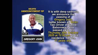 Gregory John ~ Short Obituary