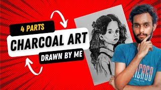 4 PARTS in 1 ART | LITTLE GIRL FACE CHARCOAL ART DRAWING | LAHIRU ARTS